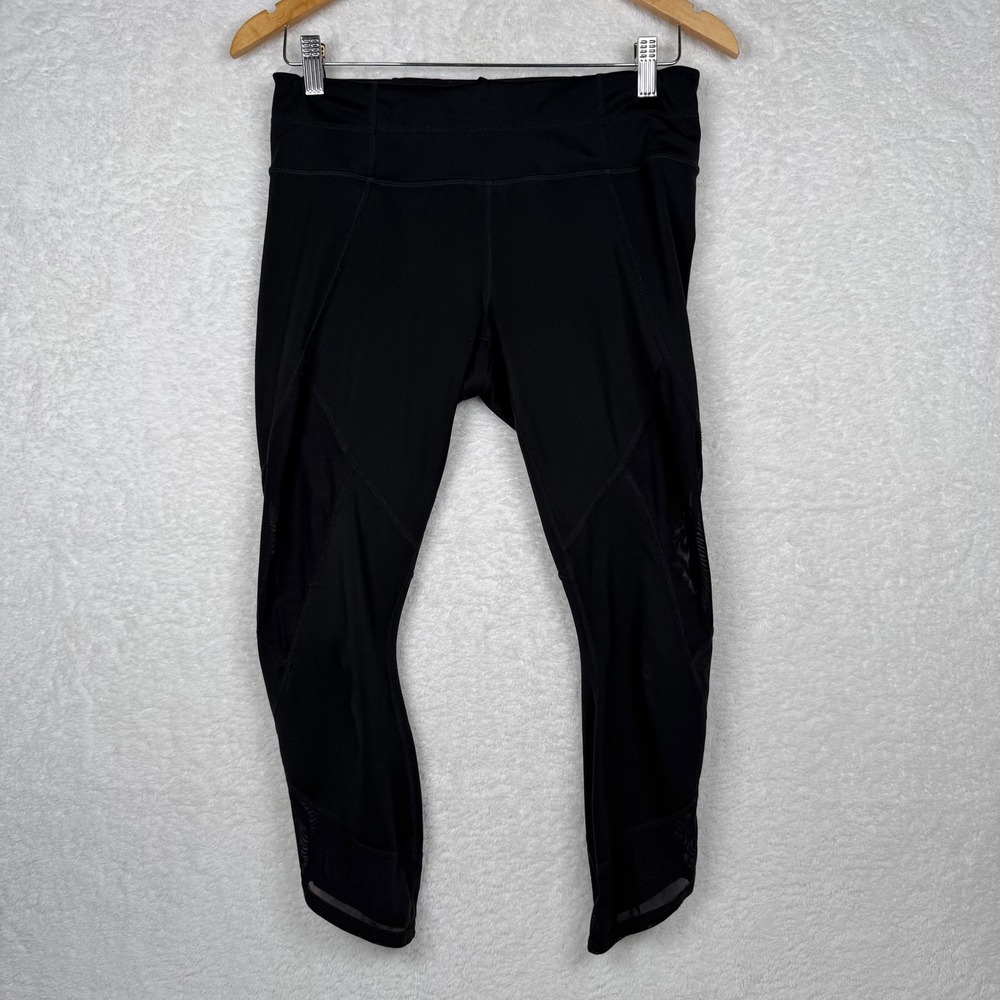 Athleta Black Mesh Inset Capri Leggings Athletic Workout Fitness‎ Womens M - Picture 2 of 7